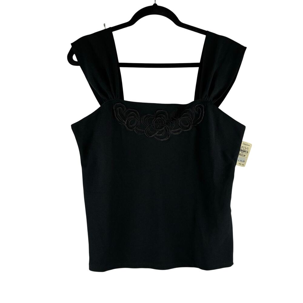 Deadstock Natori Cami Women M Neiman Marcus Triacetate Black Embroidered Rosette